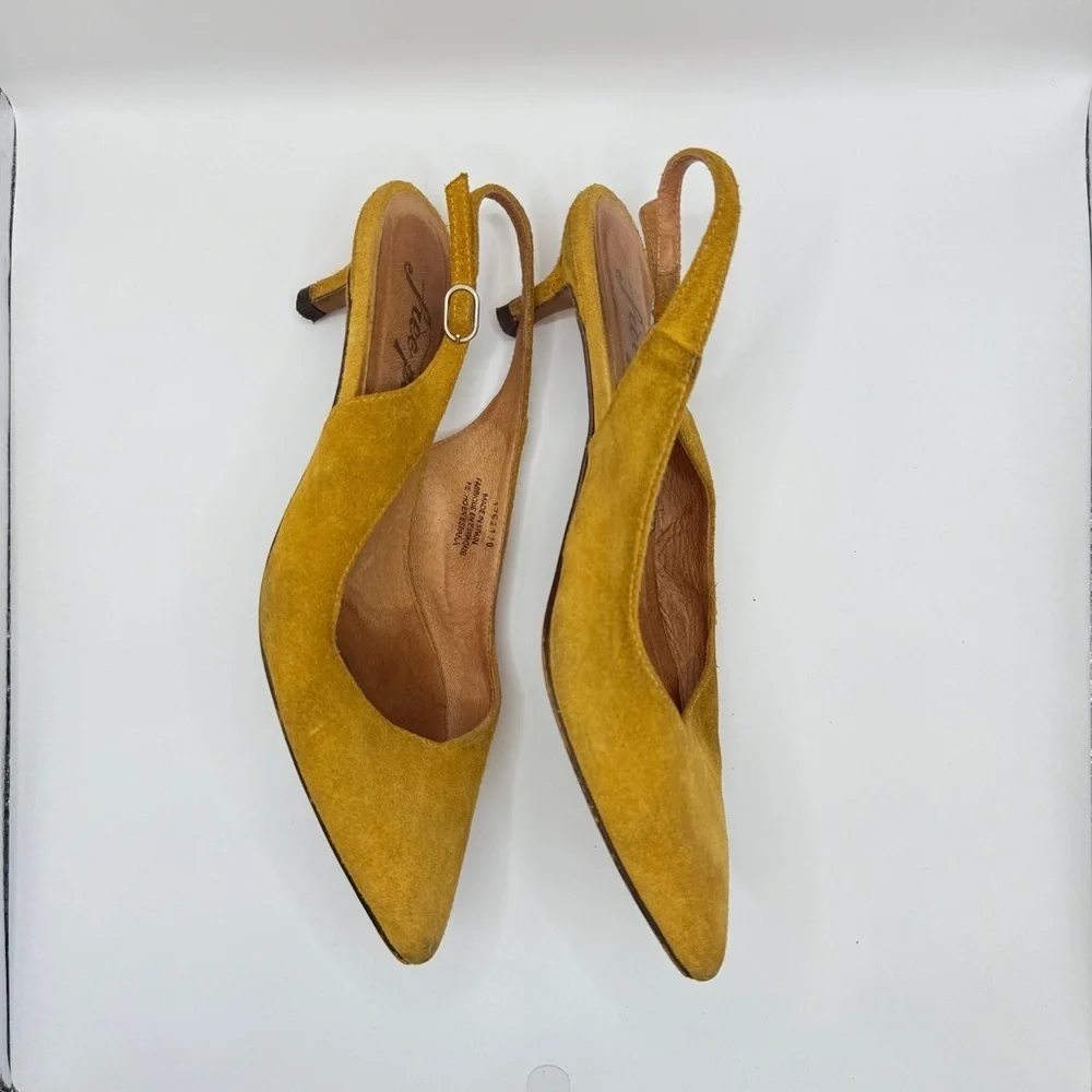Free People Mustard Yellow Suede Slingback Flats Made in Spain Pointed Toe